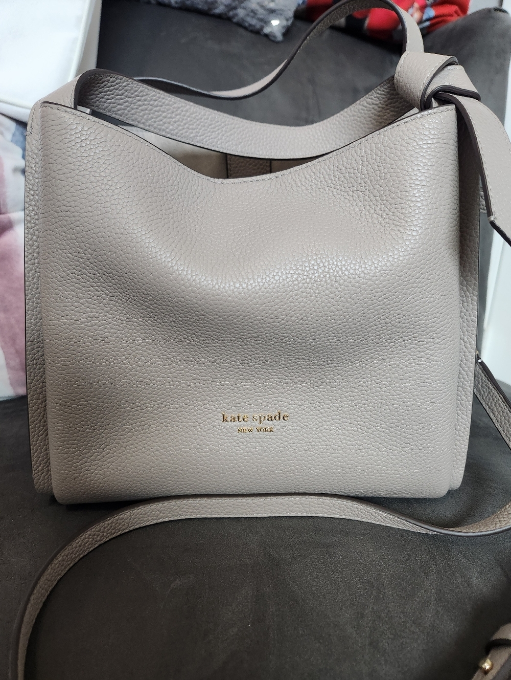 kate spade Pebbled Leather Shoulder Bag in Taupe